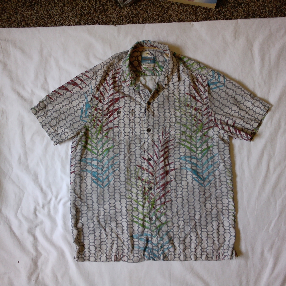 Tommy Bahama Gray and Multicolor Leaf Pattern Shirt